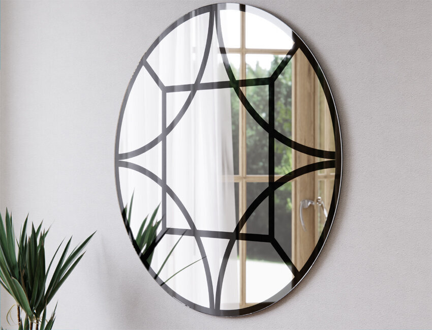 Round Wall Mirror 60cm Black Openwork Square+Star