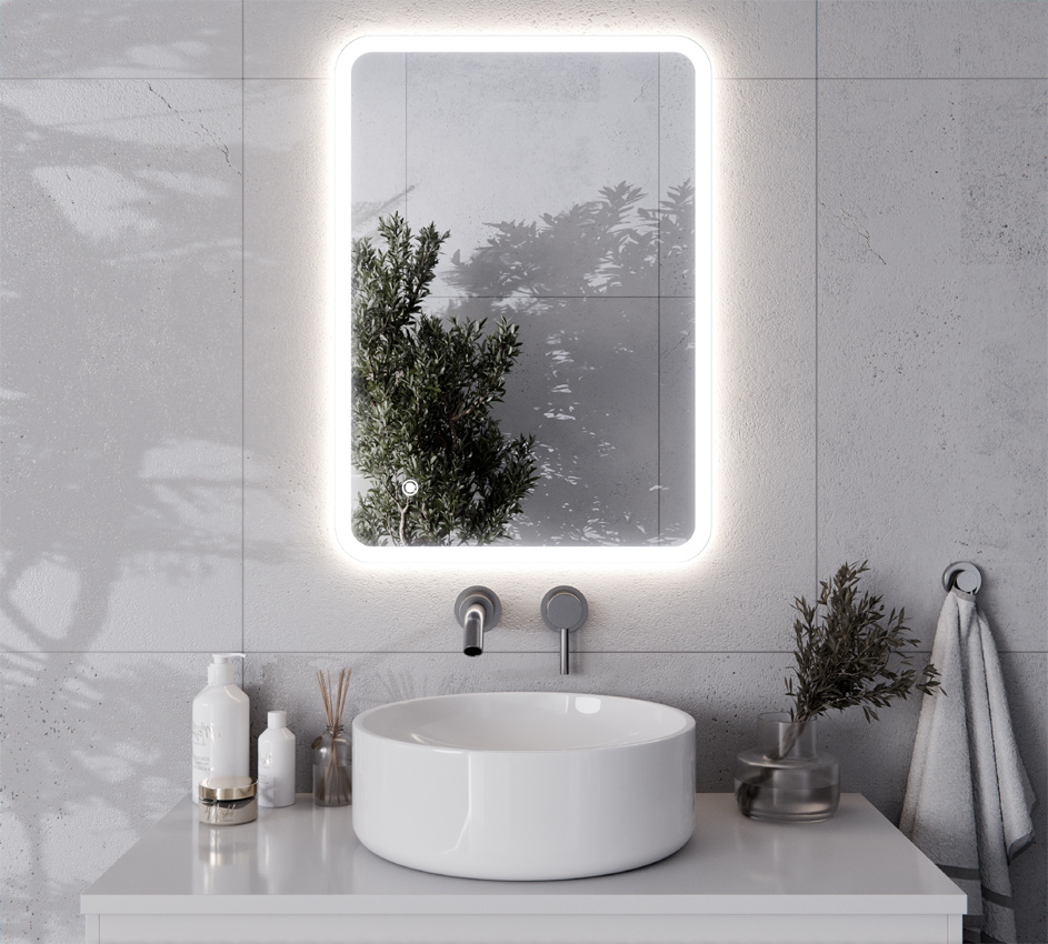 MIRROR ROUNDED CORNERS SANDBLASTED LED OSKAR