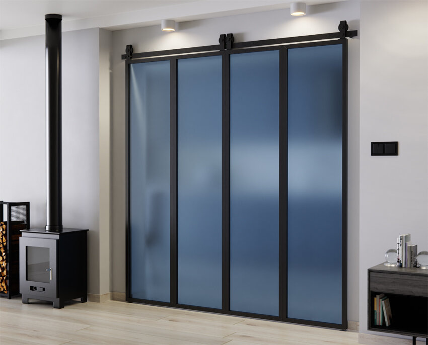 SLIDING FOLDING DOOR DOUBLE ALUMINUM LOFT SATIN-GRAPHITE