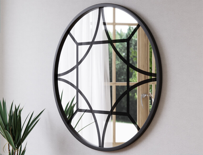 Loft Round Mirror In Black Alu Frame. Square+Star 60cm